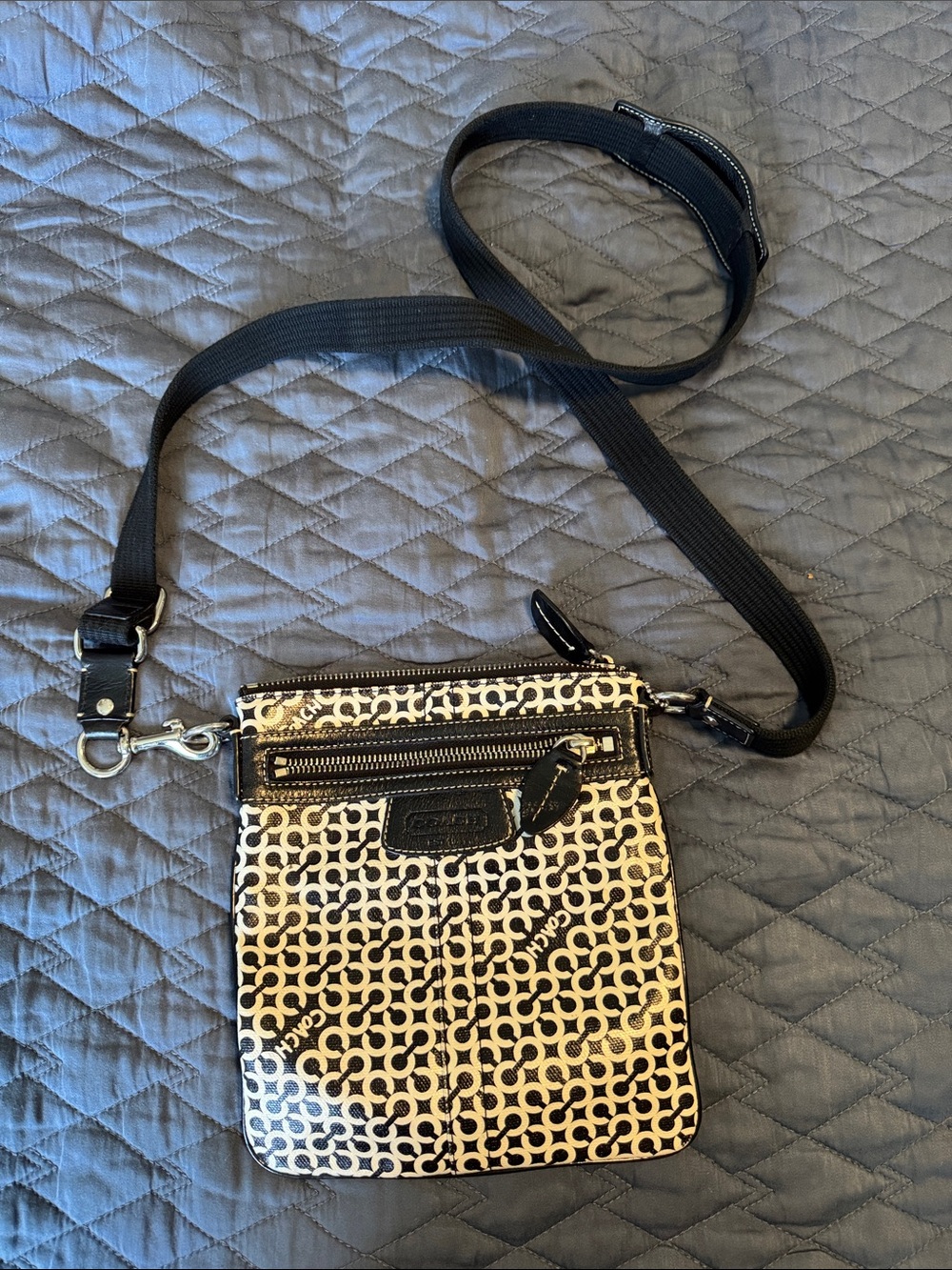 Coach Black and Cream Signature Crossbody Pouch